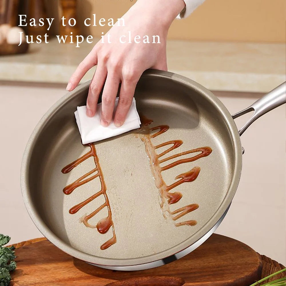 Titanium Alloy Frying Pan 24cm Stainless Steel Non-Stick Wok Double Handle