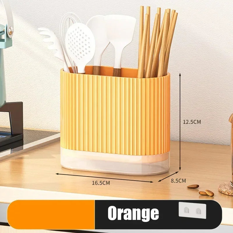 Kitchen Chopstick Holder Spoon Storage Box PP Drain Rack Wall Mounted - Orange