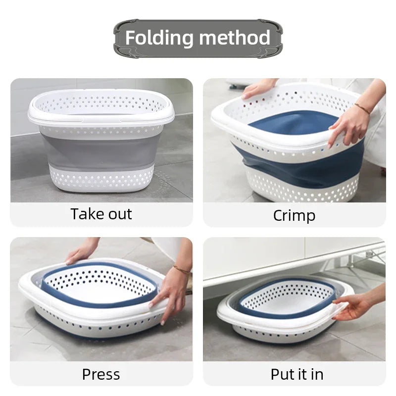 Laundry Basket Foldable Plastic Clothes Hamper Space Saving Storage Container