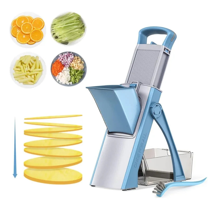 Multifunctional Vegetable Chopper Adjustable Food Slicer Julienne Dicer French Fry Cutter - Blue