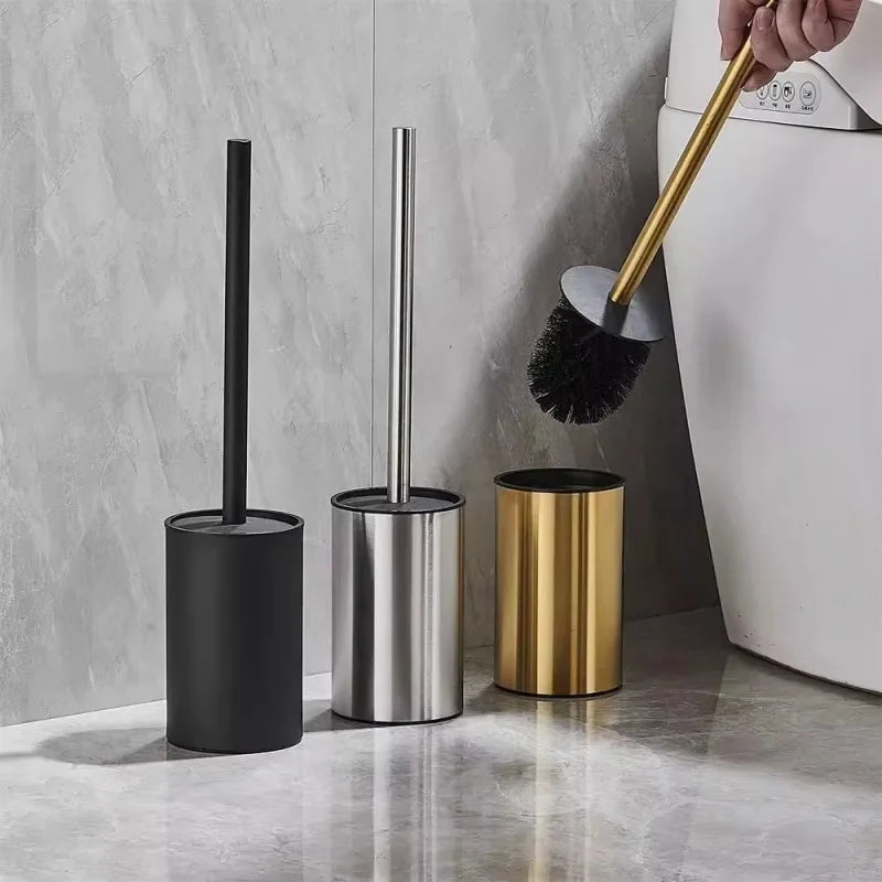 Wall Mounted Toilet Brush with Holder No Drill Stainless Steel Handle Bathroom Cleaning Brush Set – Gold