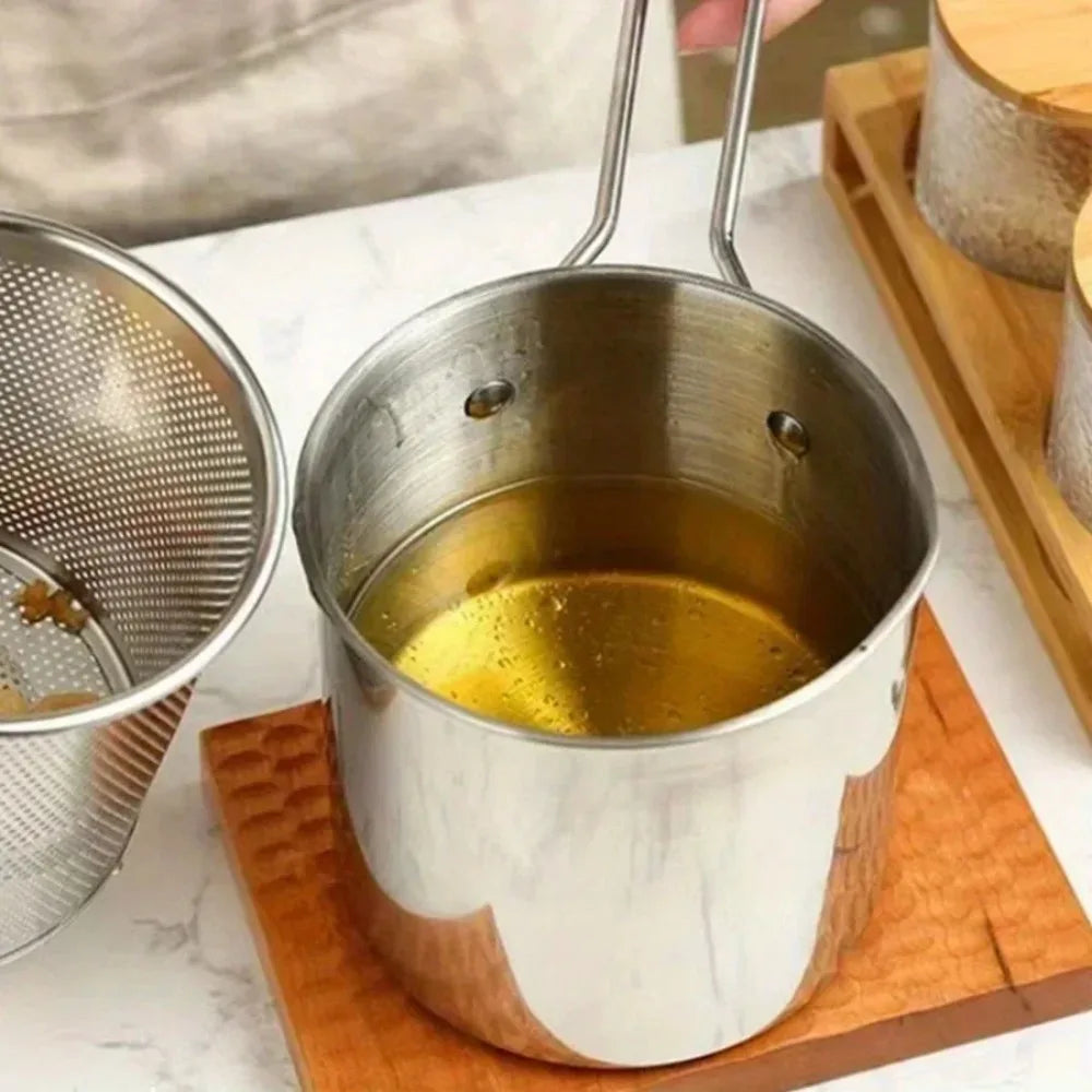 Stainless Steel Deep Fryer Pot with Oil Filter Basket Small Frying Saucepan for French Fries Chicken Wings and Tempura