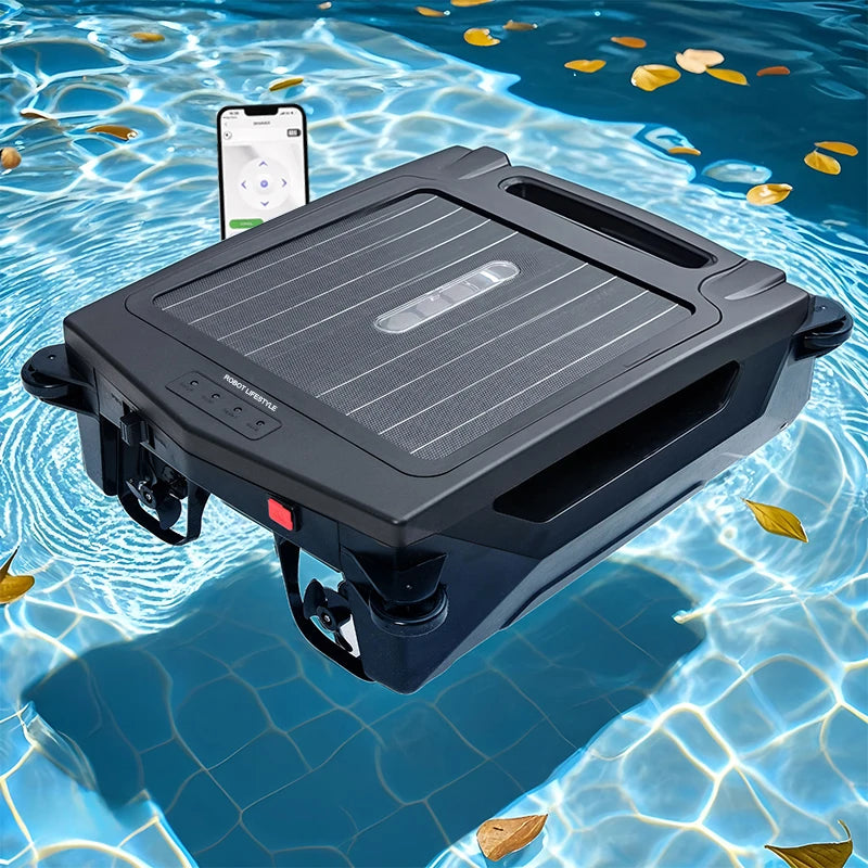 Pool Skimmer Robot 5000mAh Solar Powered Automatic Surface Cleaner with App Control – Black