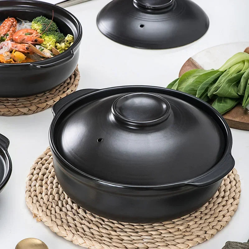 Ceramic Casserole Pot 2.6L Deep Soup Clay Pot with Lid for Gas Stove Cooking