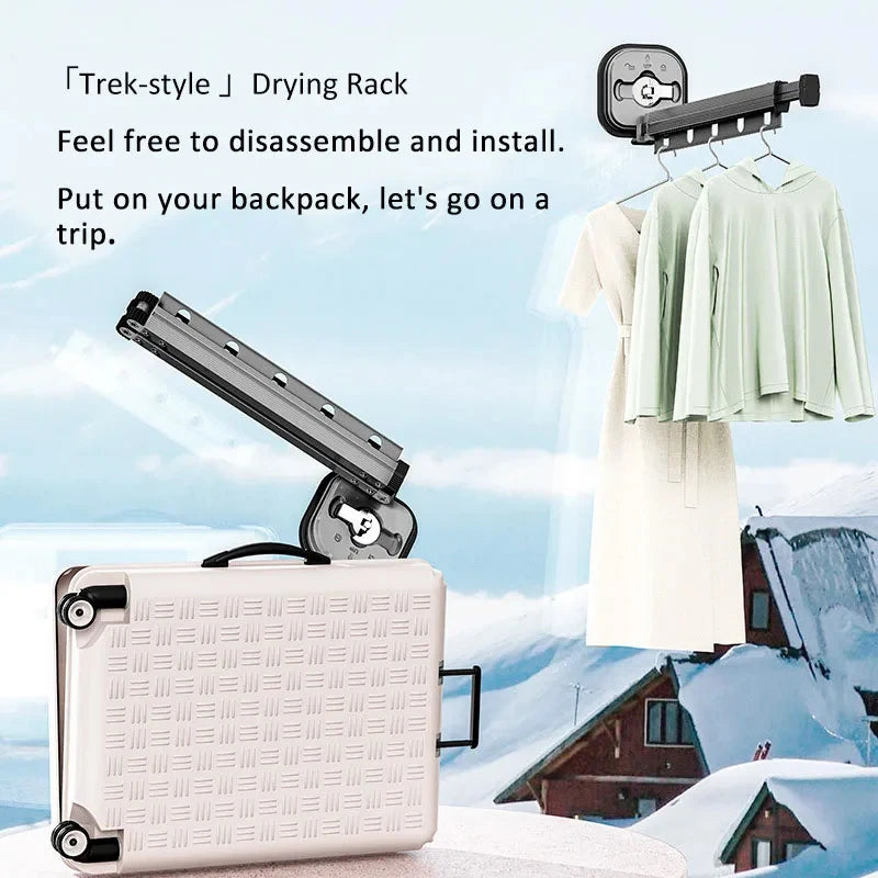 Retractable Clothes Drying Rack Wall Mounted Collapsible Laundry Hanger Rack Three Fold Gray