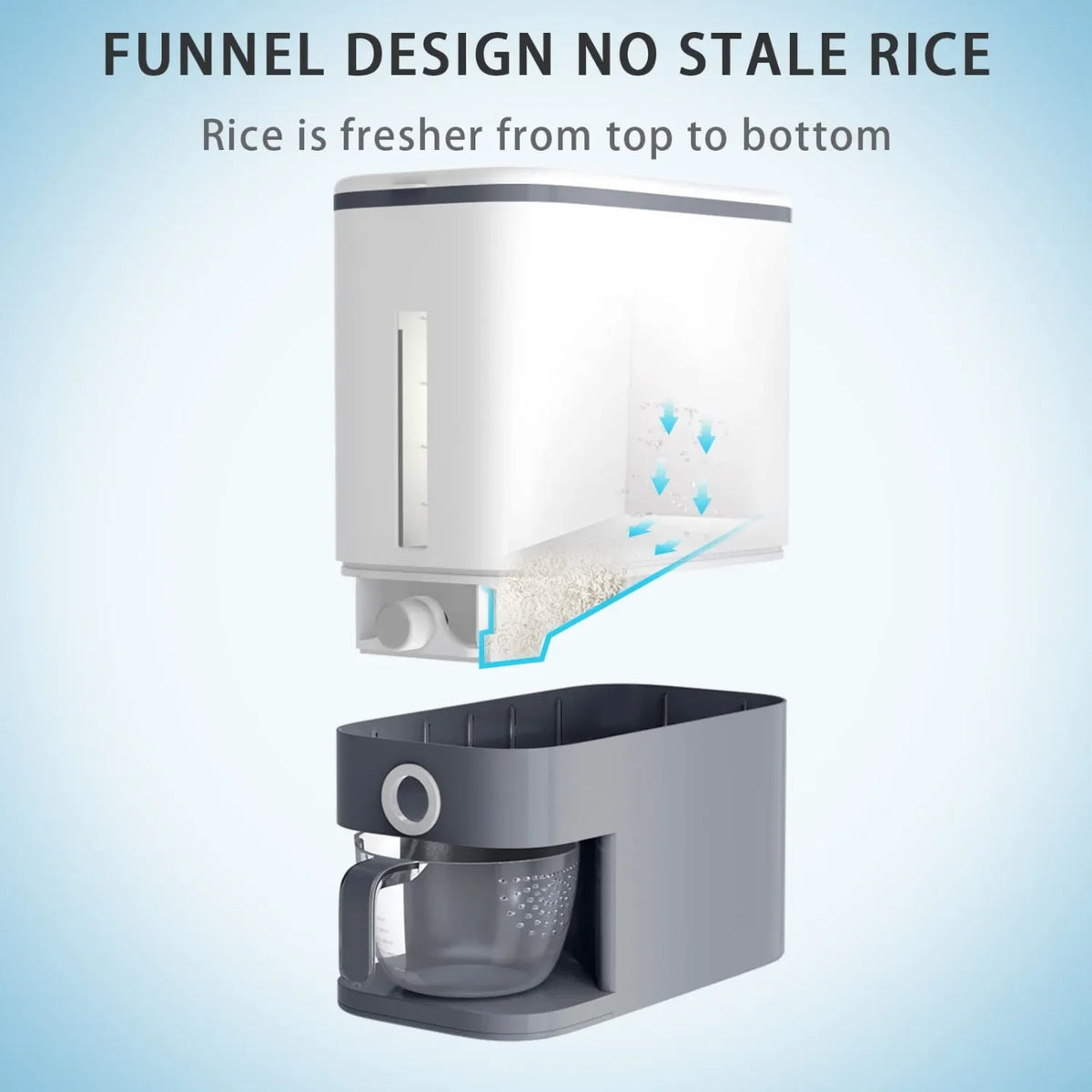 Rice Dispenser Pantry Food Storage Container with Lid and Measuring Cup - Grey