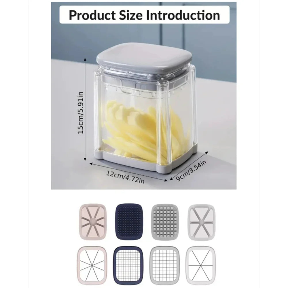 Food Chopper 4-in-1 Manual Vegetable Cutter Fruit Dicer with Storage Container – Grey