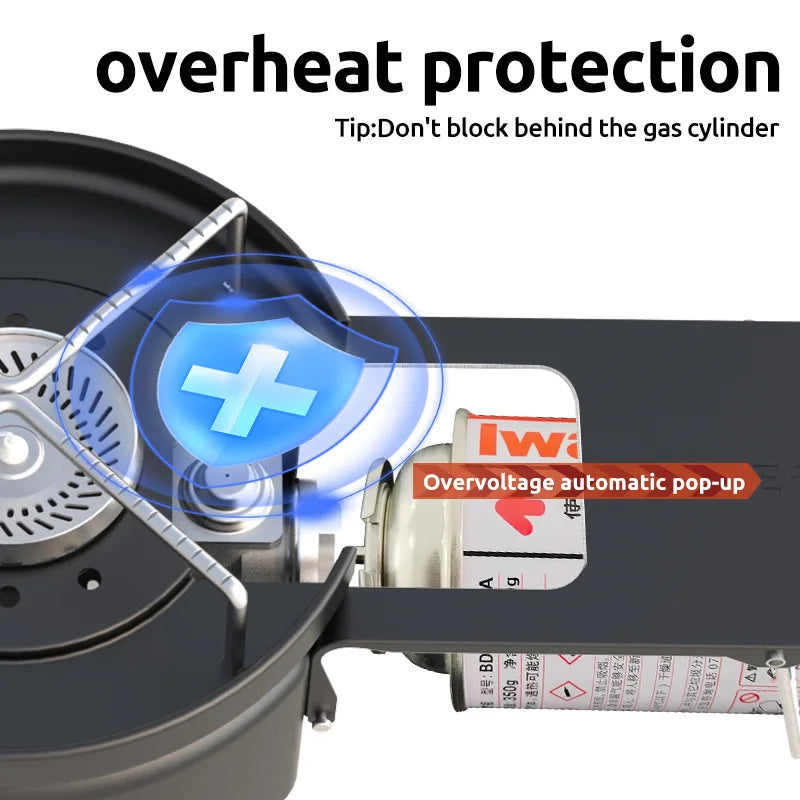Camping Gas Stove 2400W Folding Windproof Portable Butane Cooker – Black