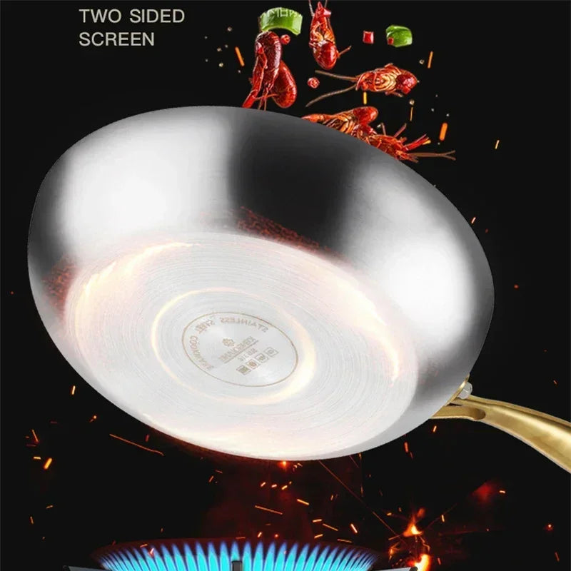 Frying Pan 30cm 316 Stainless Steel Chef Wok for Gas & Induction Cooking