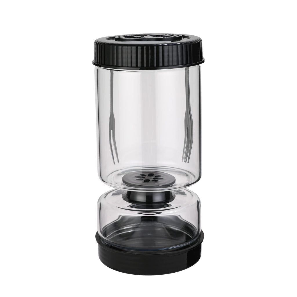 Olive and Pickle Jar Glass Hourglass Strainer with Flip Lid and 2 Forks - Black
