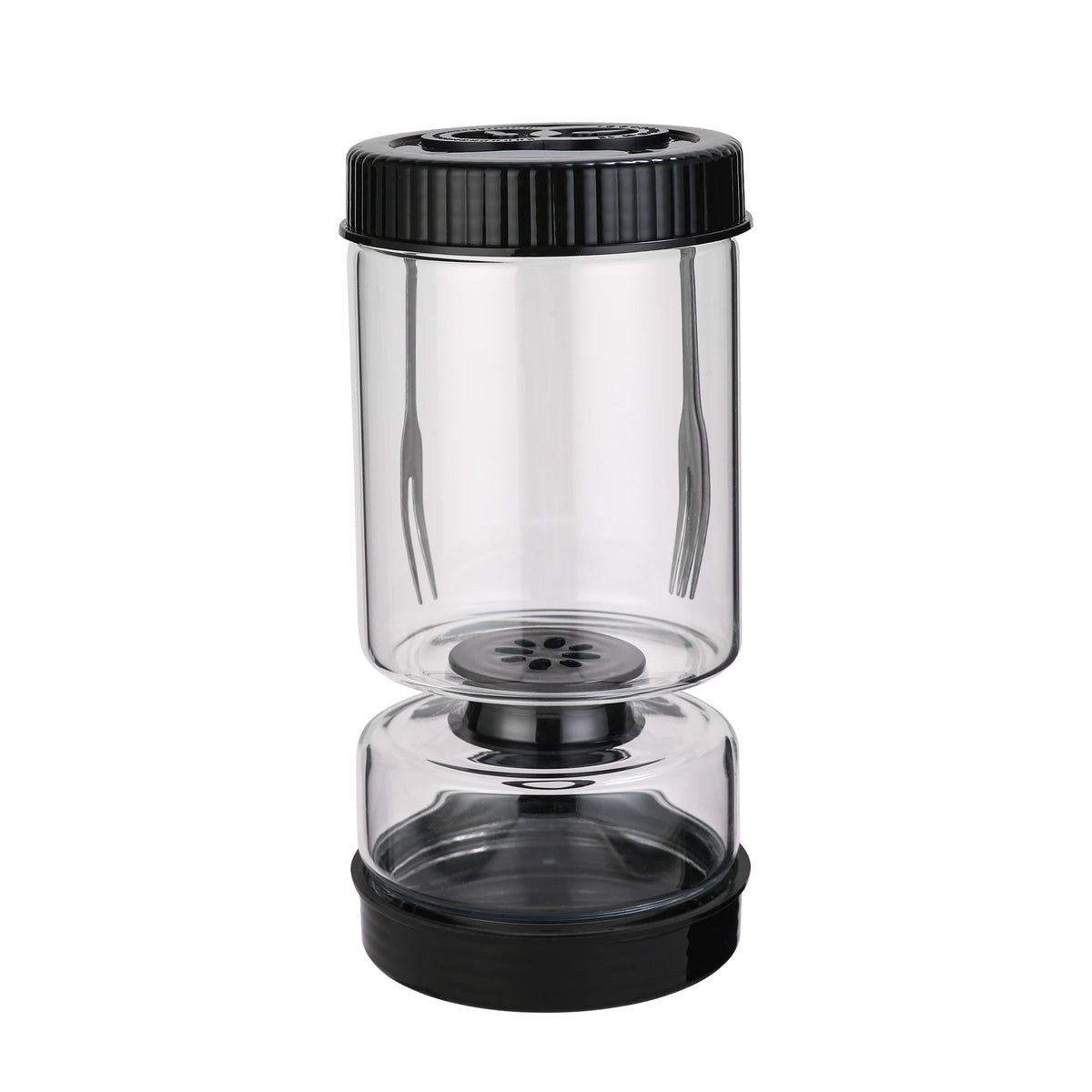 Olive and Pickle Jar Glass Hourglass Strainer with Flip Lid and 2 Forks - Black
