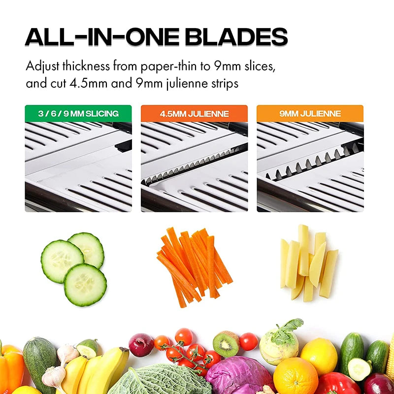 Adjustable Mandoline Slicer Stainless Steel Vegetable Cutter for Fruits and Veggies