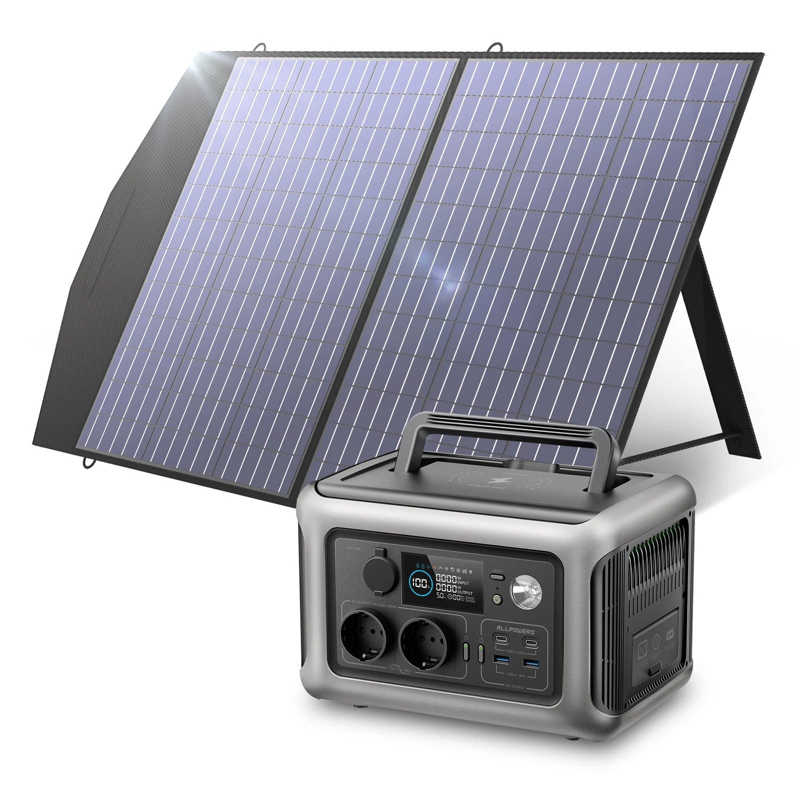 Solar Generator 299Wh 600W Portable Power Station with 100W Foldable Solar Panel – Black