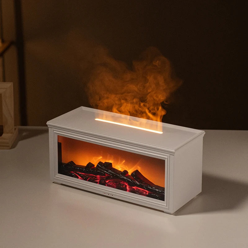 Flame Aroma Diffuser 7 Colour LED Essential Oil Humidifier Fireplace Mist Machine – White