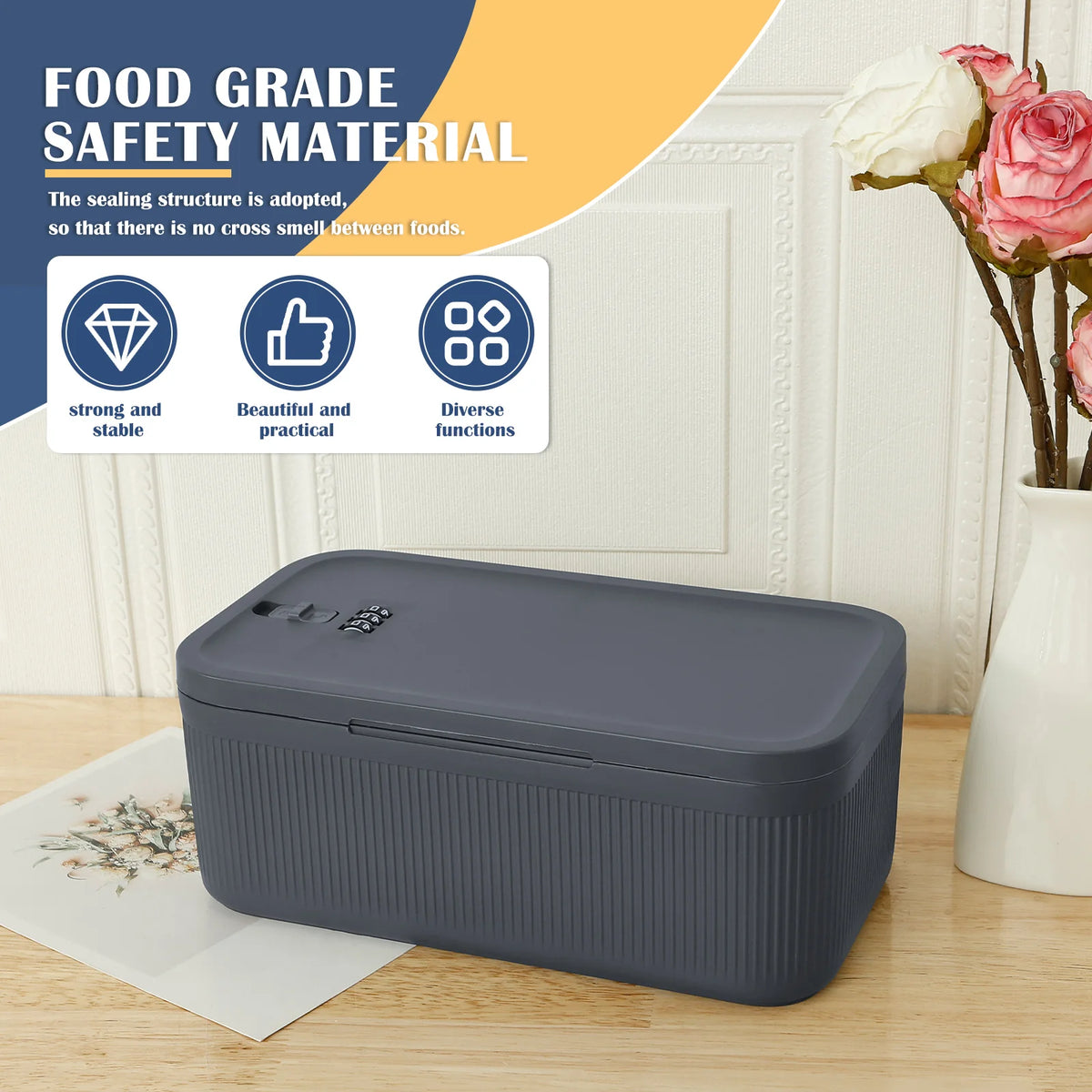 Lockable Storage Box 3-Digit Combination Lock Portable Plastic Container - Pink