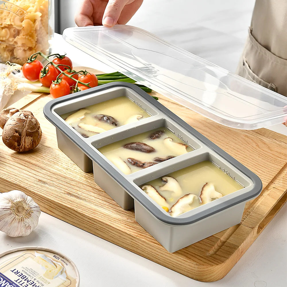 Silicone Food Storage Container 2 Compartment Bento Lunch Box with Lid – Gray
