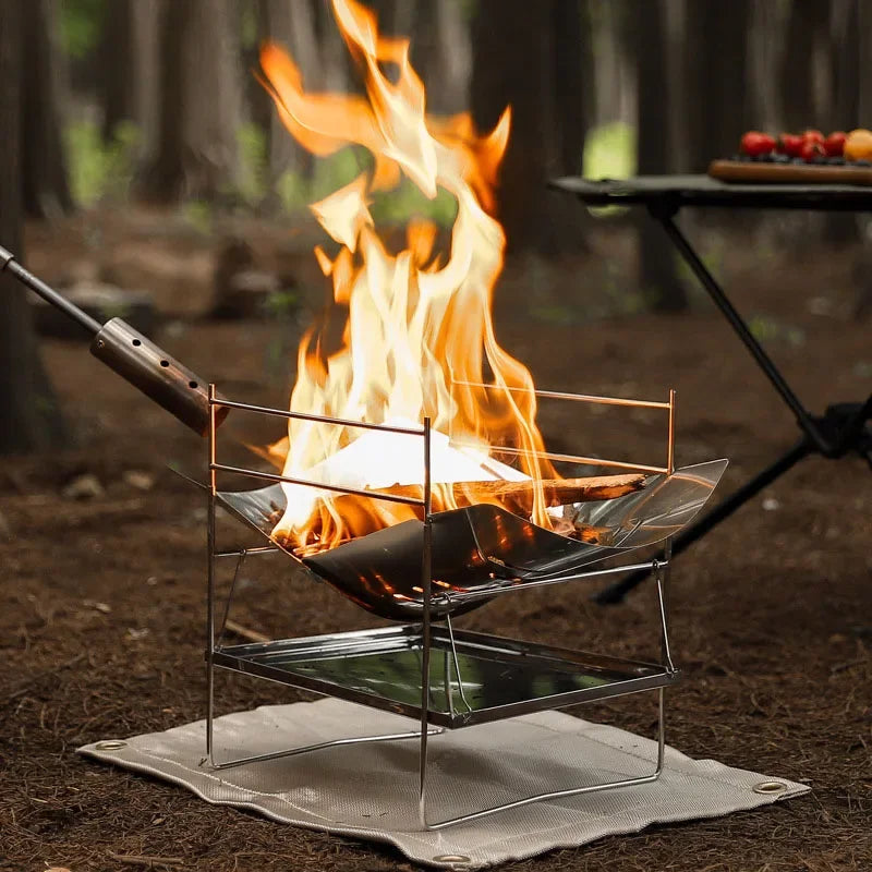 Portable Fire Pit 38cm Foldable Stainless Steel Wood Burning Camp Stove BBQ Grill