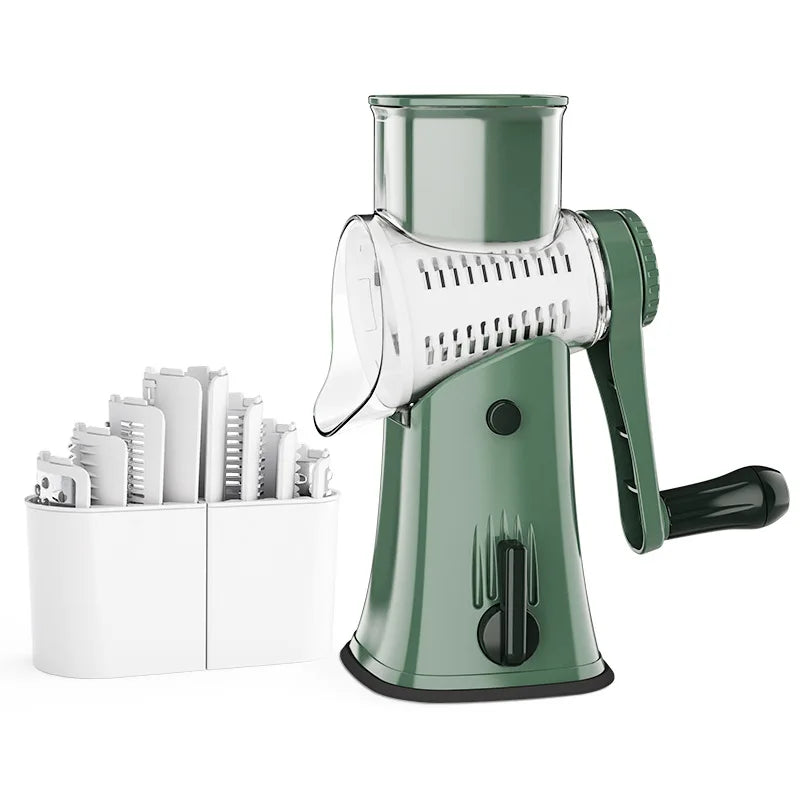 Rotary Cheese Grater 5-in-1 Stainless Steel Vegetable Slicer Nut Chopper - Green