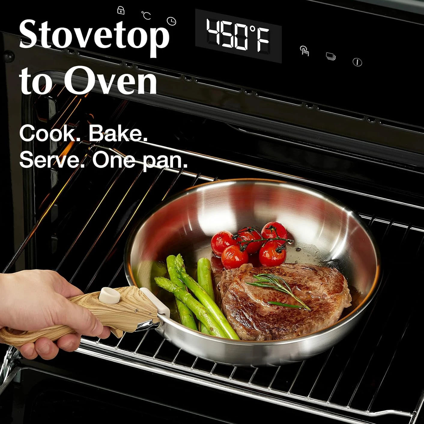 Stainless Steel Frying Pan Set with Removable Handle Induction Compatible 4PCS
