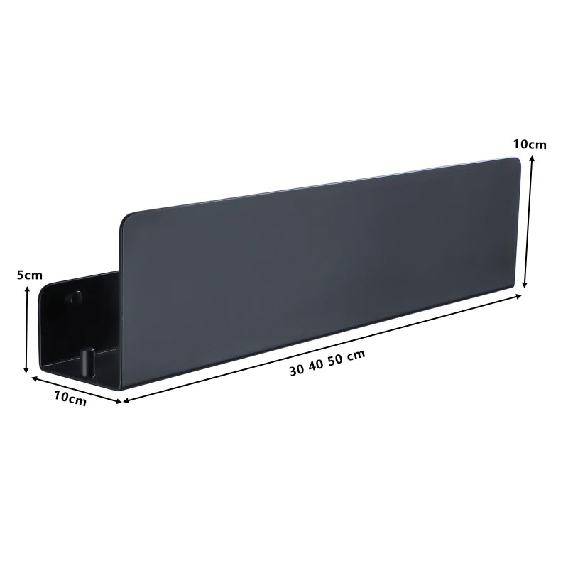 Bathroom Shelf 30cm Wall Mounted Aluminum Storage Rack Single Tier Organizer with Hooks - Gray