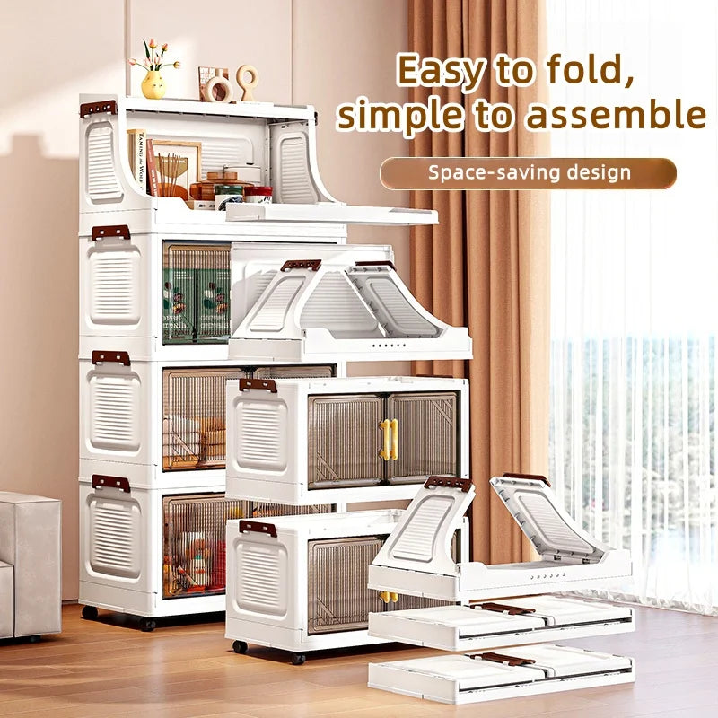 Storage Cabinet 2 Tier Foldable Double Door Large Capacity Mobile Organizer