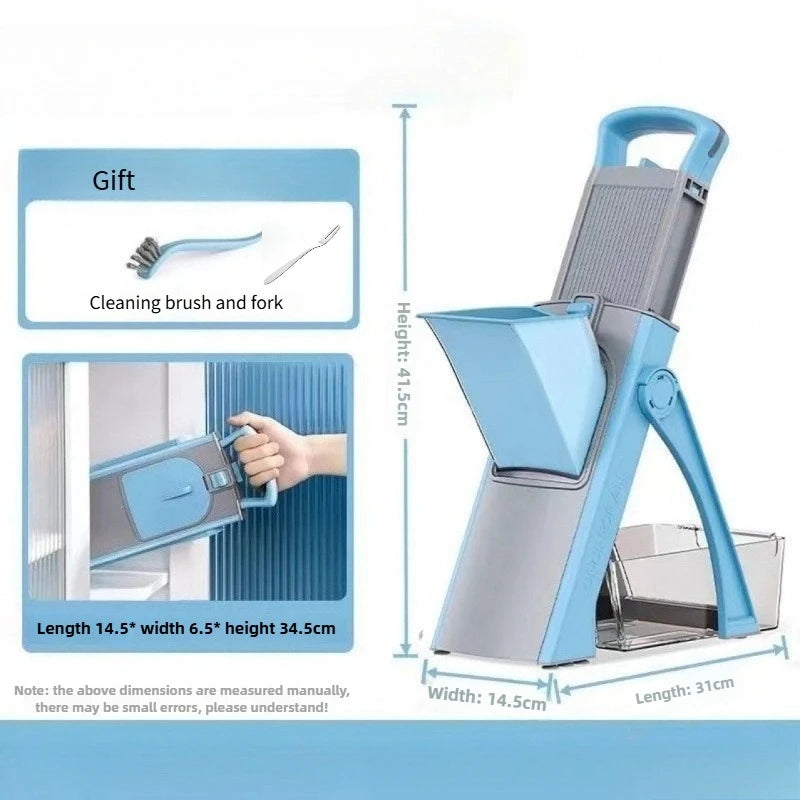 Multifunctional Vegetable Chopper Adjustable Food Slicer Julienne Dicer French Fry Cutter - Blue