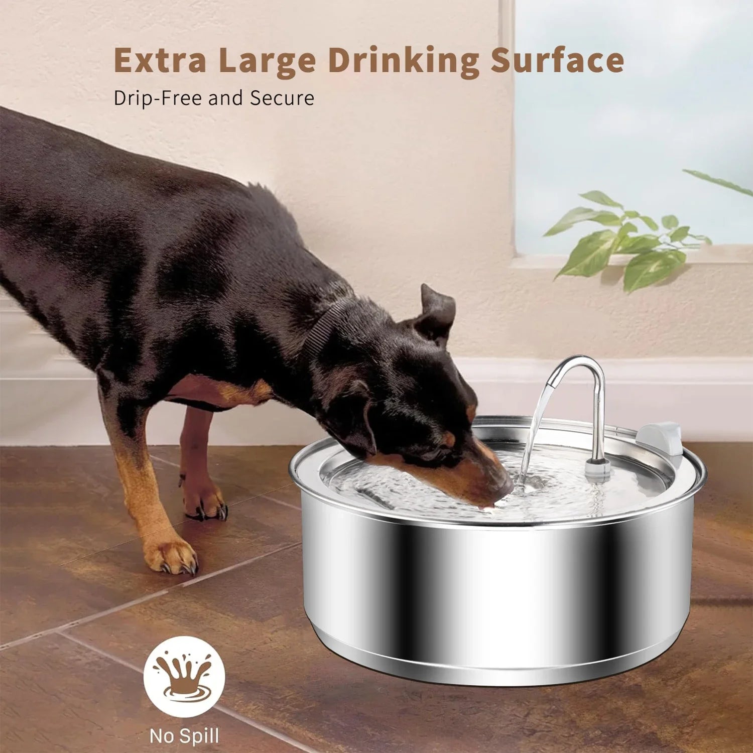 Pet Water Fountain 8L Stainless Steel Automatic Drinking Fountain with Dual Flow Outlet and Filter Set
