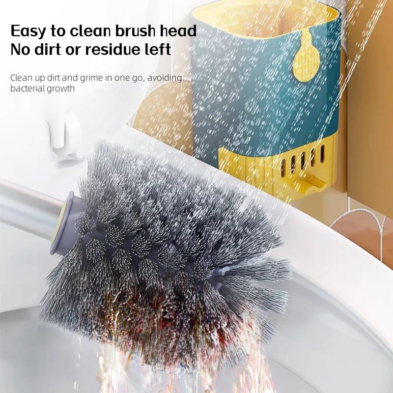 Long Handle Toilet Brush with Drain Base Wall Mounted No Drill Bathroom Cleaning Brush Set – Blue