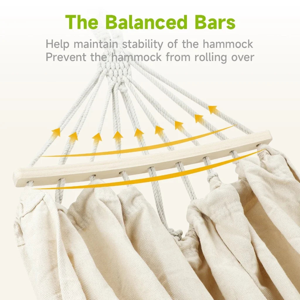 Hammock Chair Portable Canvas Hanging Swing Bed Durable Fabric Outdoor Hammock - Beige