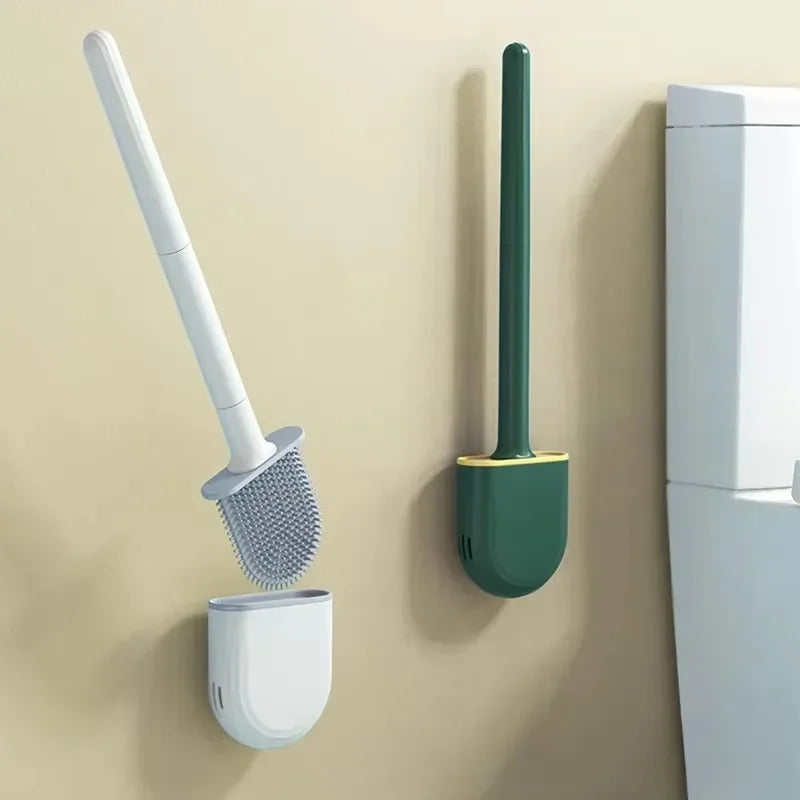 Silicone Toilet Brush with Holder Leakproof Wall Mounted Bathroom Cleaning Brush – Black