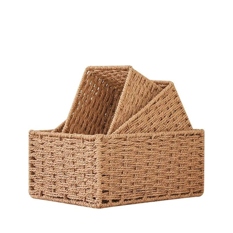 3 Piece Wicker Storage Basket Set Nesting Shelf Organizers for Bathroom Kitchen Closet Home Storage – Camel