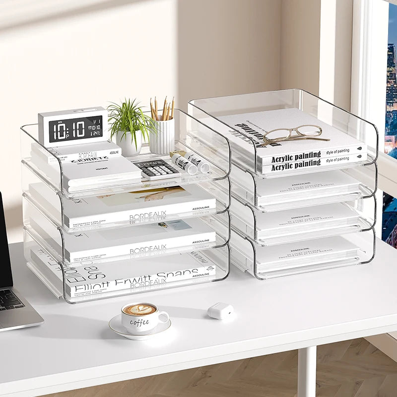 Portable 3 Tier Desk Organizer with Vertical File Holders and Pen Holder Stackable Office Storage Rack