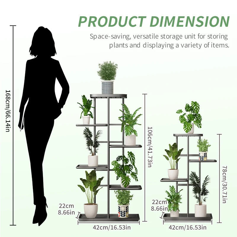 Plant Stand 6 Tier Metal Flower Pot Rack Indoor Outdoor Multi Layer Plant Holder Storage Shelf - White