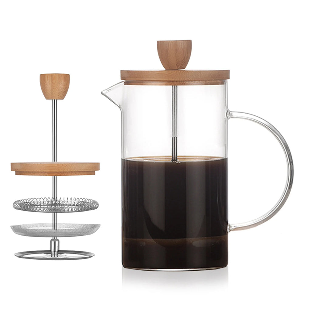 French Press Coffee Maker 1000ml Borosilicate Glass Coffee and Tea Press with Bamboo Lid