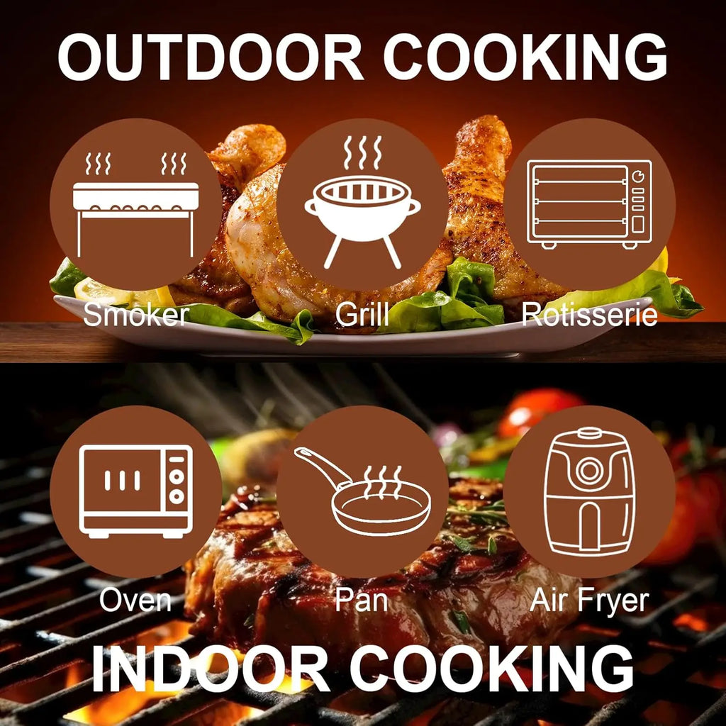Digital Meat Thermometer Bluetooth 2 Probe 120m Wireless LCD Cooking Thermometer - Black