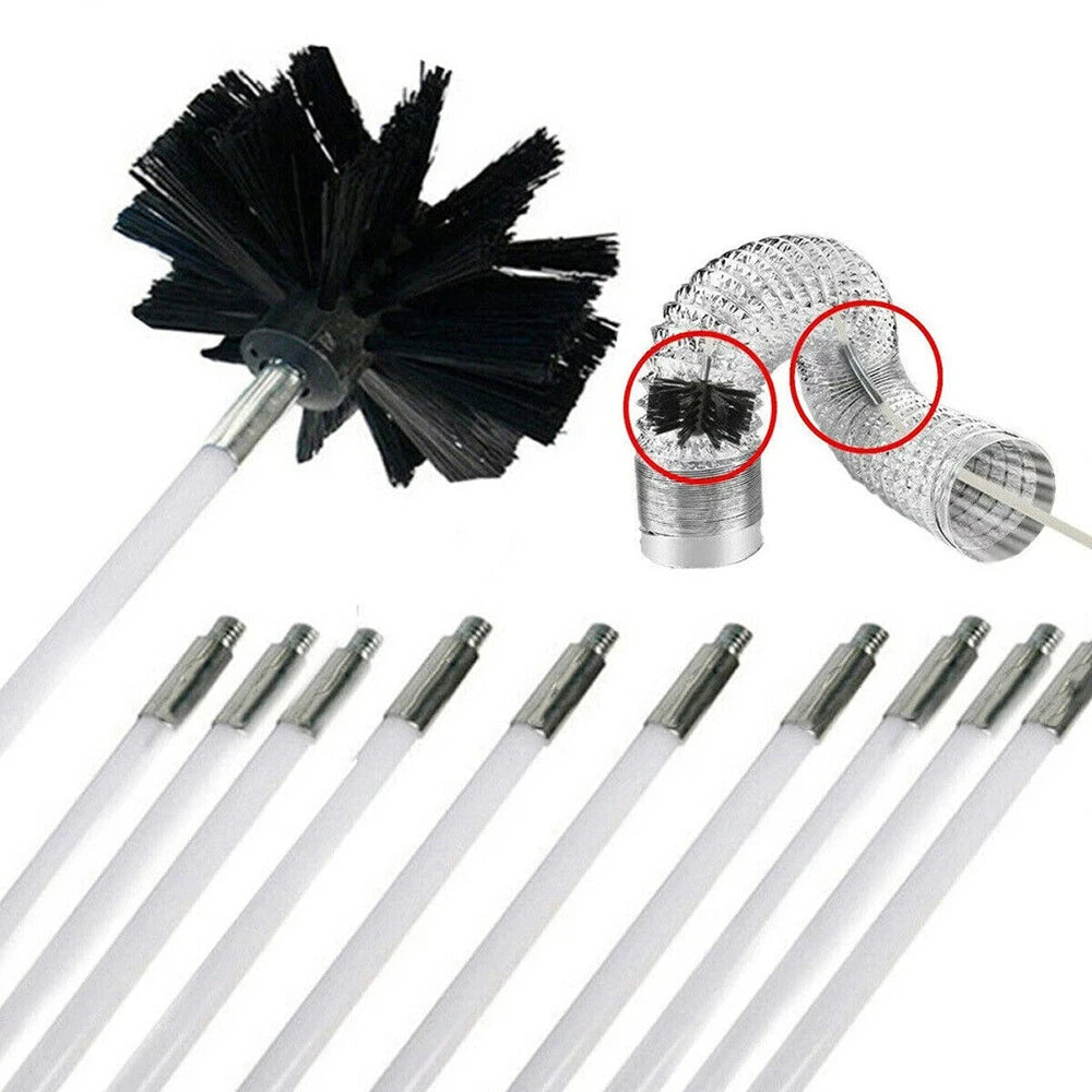 Chimney Cleaning Brush Flexible Dryer Vent Cleaner Extendable Rod Tool - 18 Pcs Flexible Extension Rods