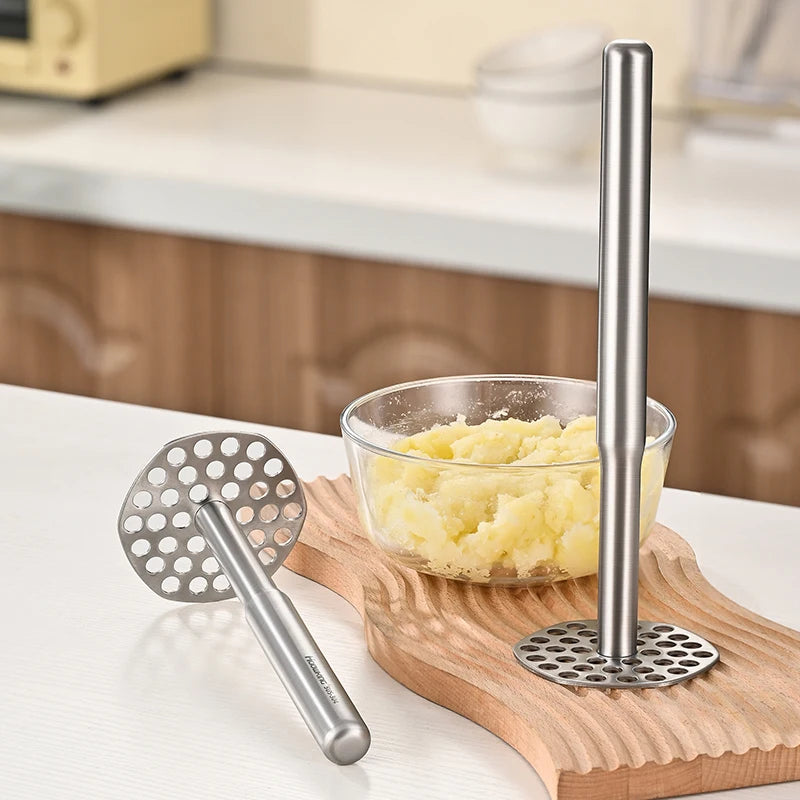 304 Stainless Steel Potato Masher Heavy Duty Vegetable and Fruit Masher Kitchen Food Crusher – Small