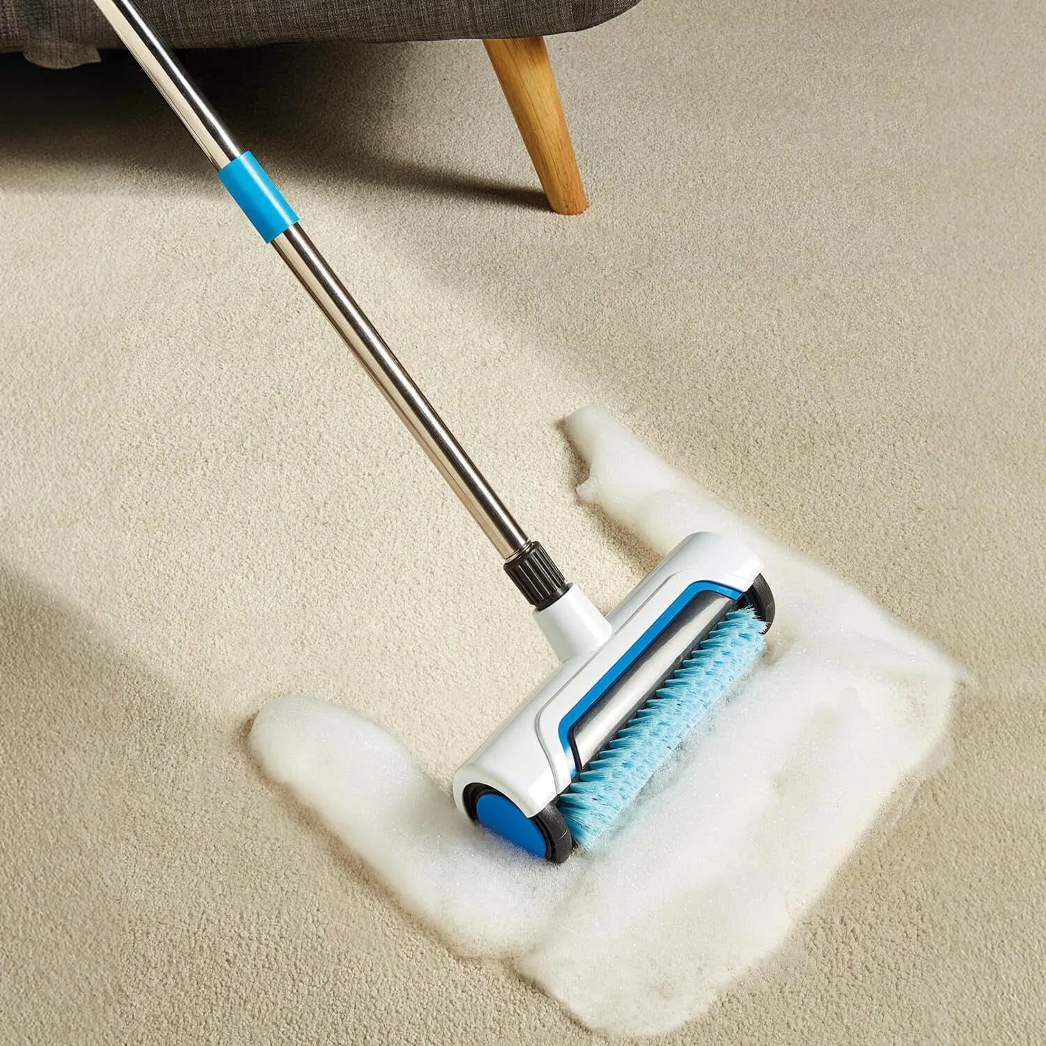 Carpet Cleaning Brush Upright Manual Scrubber Deep Cleaning Tool for Rugs - Blue