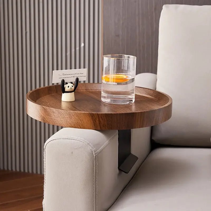 Sofa Armrest Tray Round Foldable Bamboo Clip On Couch Table – Log