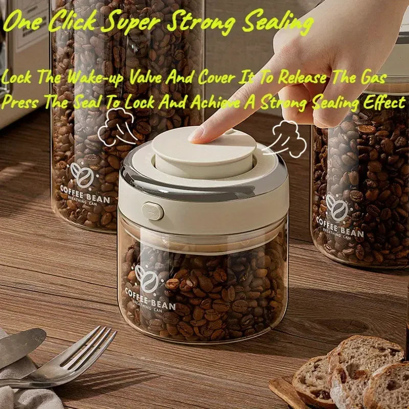 Coffee Canister 1100 mL Glass Airtight Storage Jar with CO2 Valve - Clear