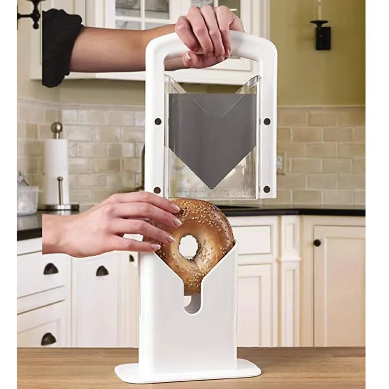 Bagel Slicer Guided Bread Cutter with Handle for Kitchen Bench - Black