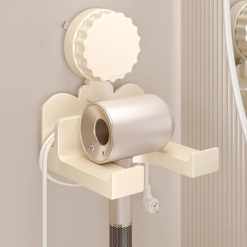 Modern Suction Cup Hair Dryer Holder Wall Mounted No Drill Bathroom Storage Rack – White