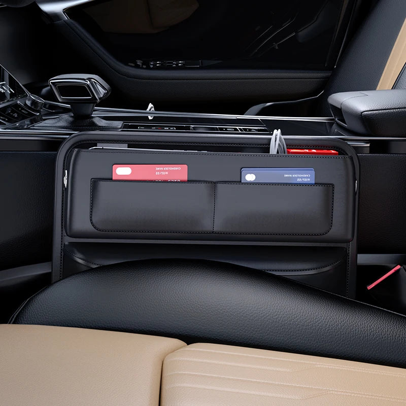 Car Storage Organiser PU Leather Seat Crevice Pocket Multiple Card Slots Central Console Holder