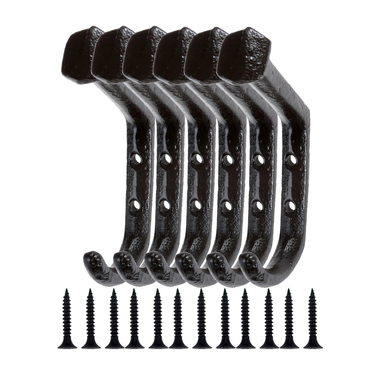 6 Pack Cast Iron Wall Hooks Heavy Duty Rustic Coat Hooks for Clothes Hats Bags and Towels – Black