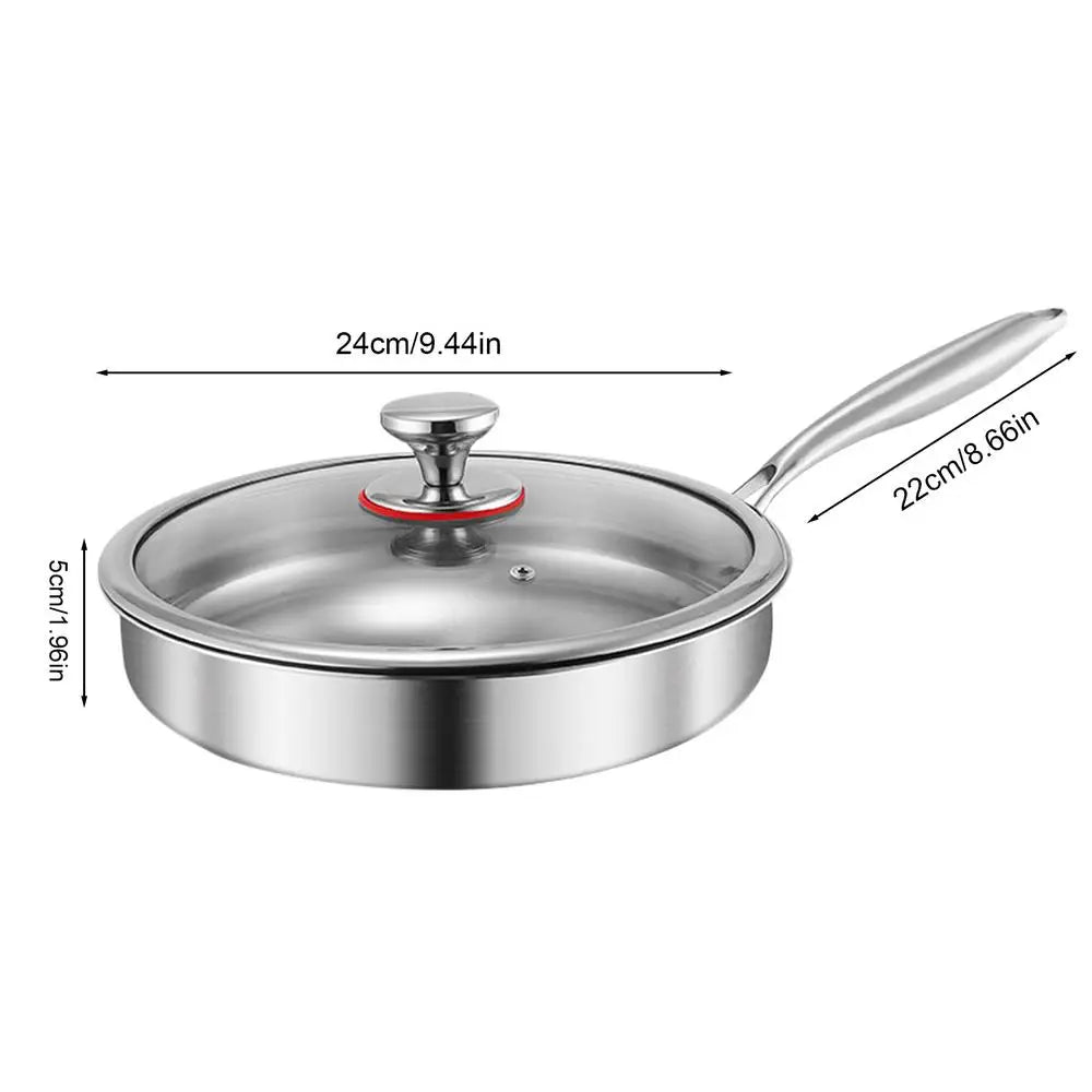 Titanium Frying Pan 24 cm with Glass Lid Uncoated Skillet for Gas and Induction