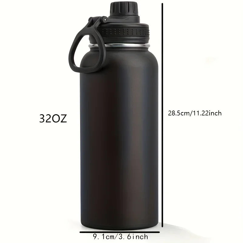 Insulated Water Bottle 1 L Stainless Steel Double Wall Travel Bottle - Black