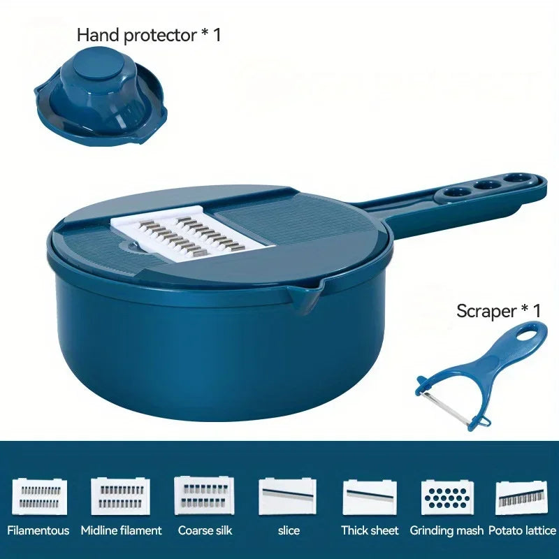 9-in-1 Multifunction Vegetable Chopper Manual Slicer & Shredder – Blue