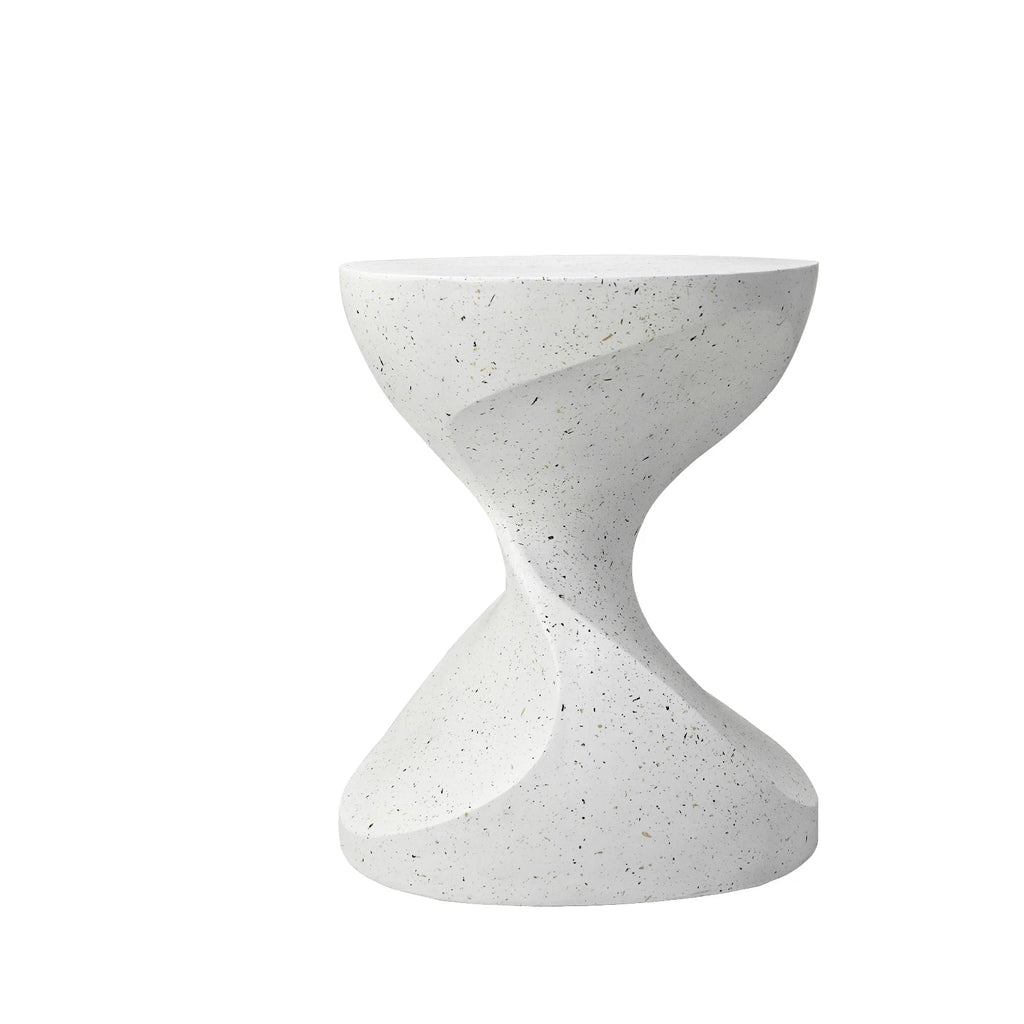 Side Table Concrete 37.5cm Hourglass Shaped Round Accent End Unit – White