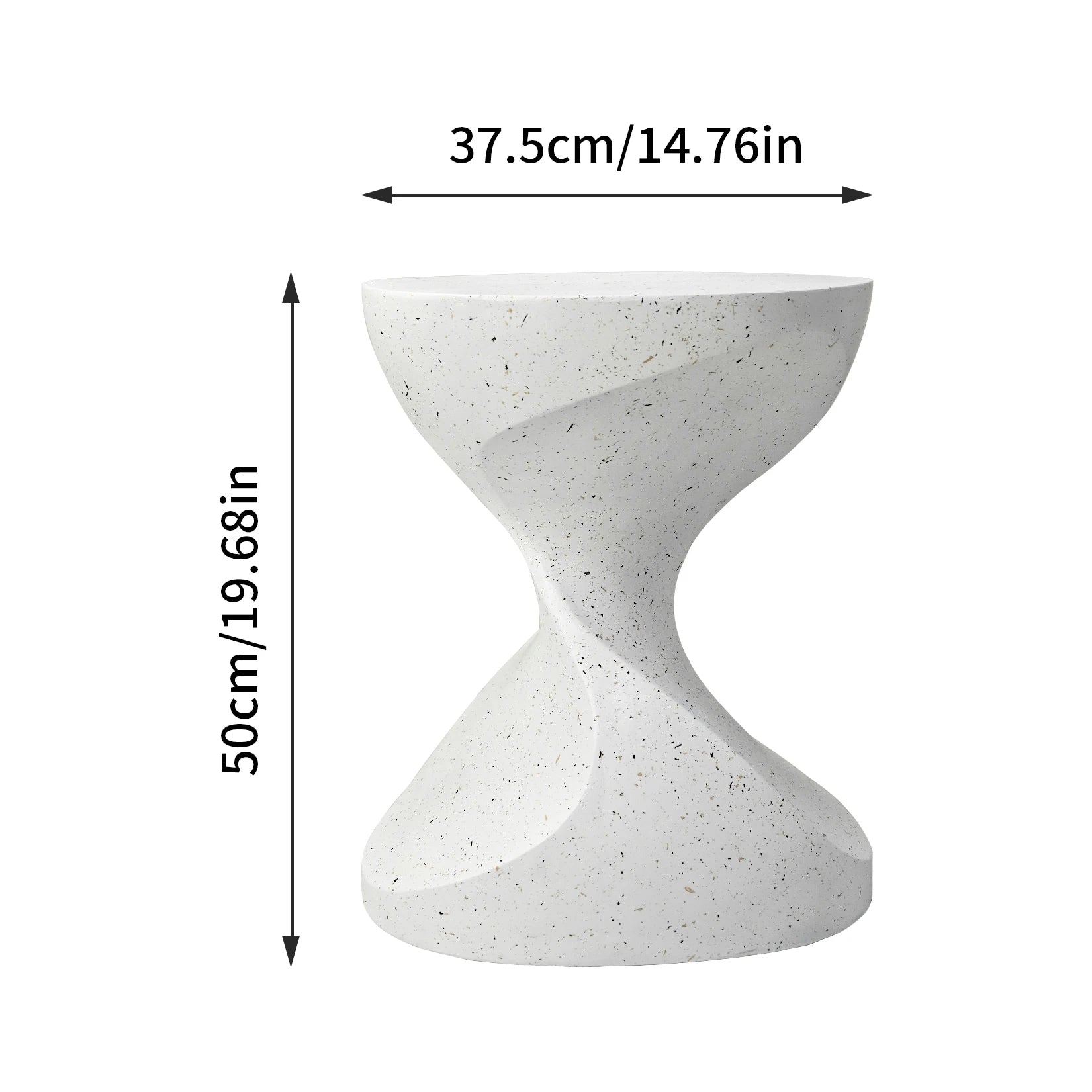 Side Table Concrete 37.5cm Hourglass Shaped Round Accent End Unit – White