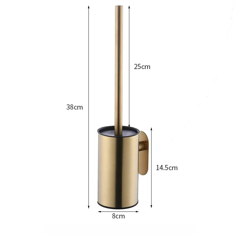 Wall Mounted Toilet Brush with Holder No Drill Stainless Steel Handle Bathroom Cleaning Brush Set – Gold